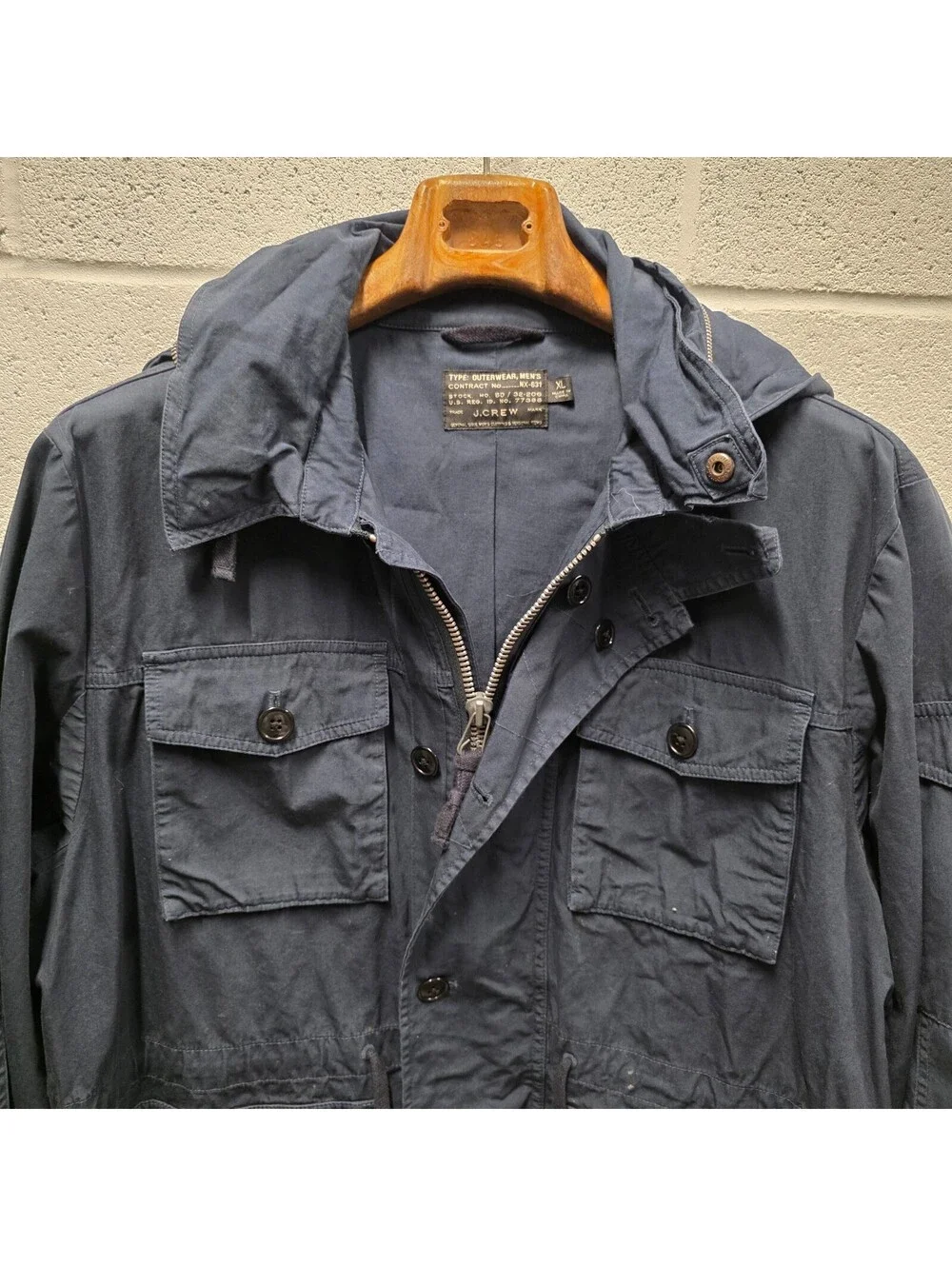 J Crew Field Mechanic Jacket Mens XL Navy Blue Military Packable Hood 25x33